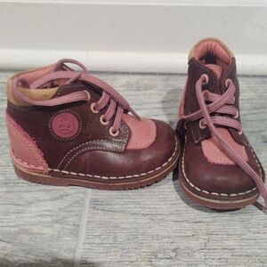 Kids Pat &  Ripaton Leather Boots in Brown and Pink